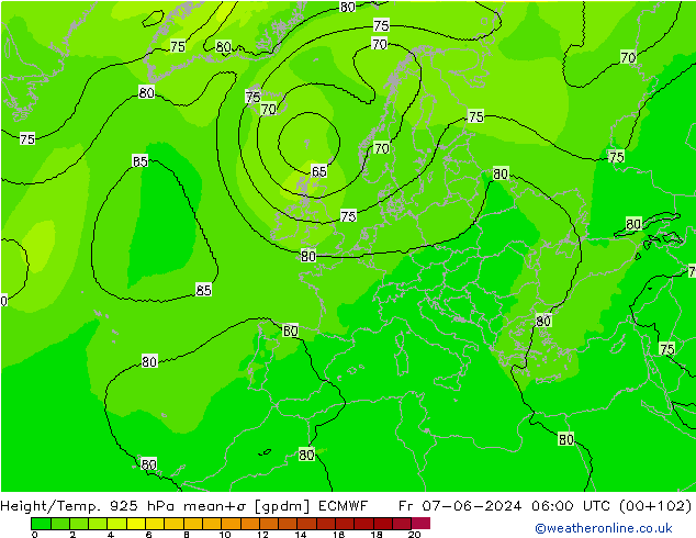 Hoogte/Temp. 925 hPa ECMWF vr 07.06.2024 06 UTC