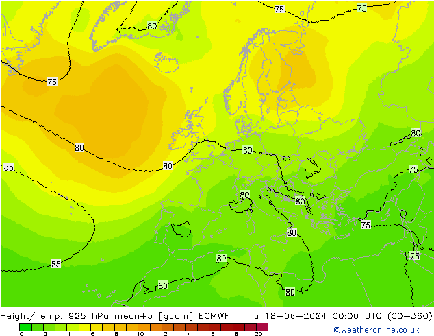 Yükseklik/Sıc. 925 hPa ECMWF Sa 18.06.2024 00 UTC