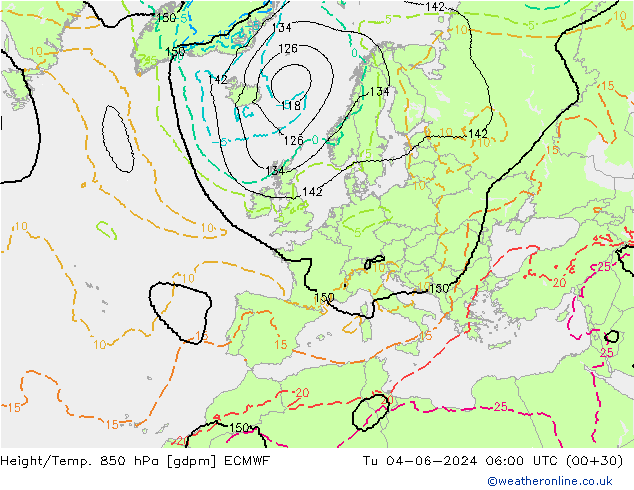 Yükseklik/Sıc. 850 hPa ECMWF Sa 04.06.2024 06 UTC