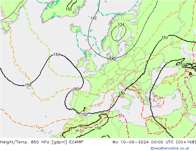 Height/Temp. 850 hPa ECMWF Mo 10.06.2024 00 UTC