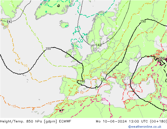 Height/Temp. 850 hPa ECMWF Po 10.06.2024 12 UTC