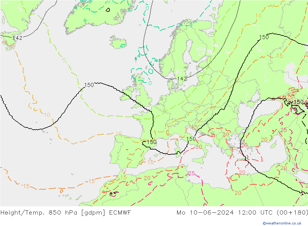 Height/Temp. 850 hPa ECMWF Mo 10.06.2024 12 UTC