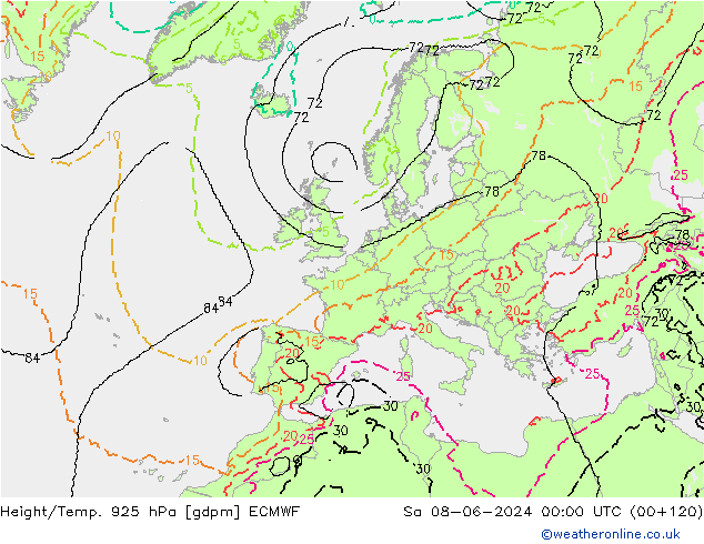Height/Temp. 925 hPa ECMWF  08.06.2024 00 UTC