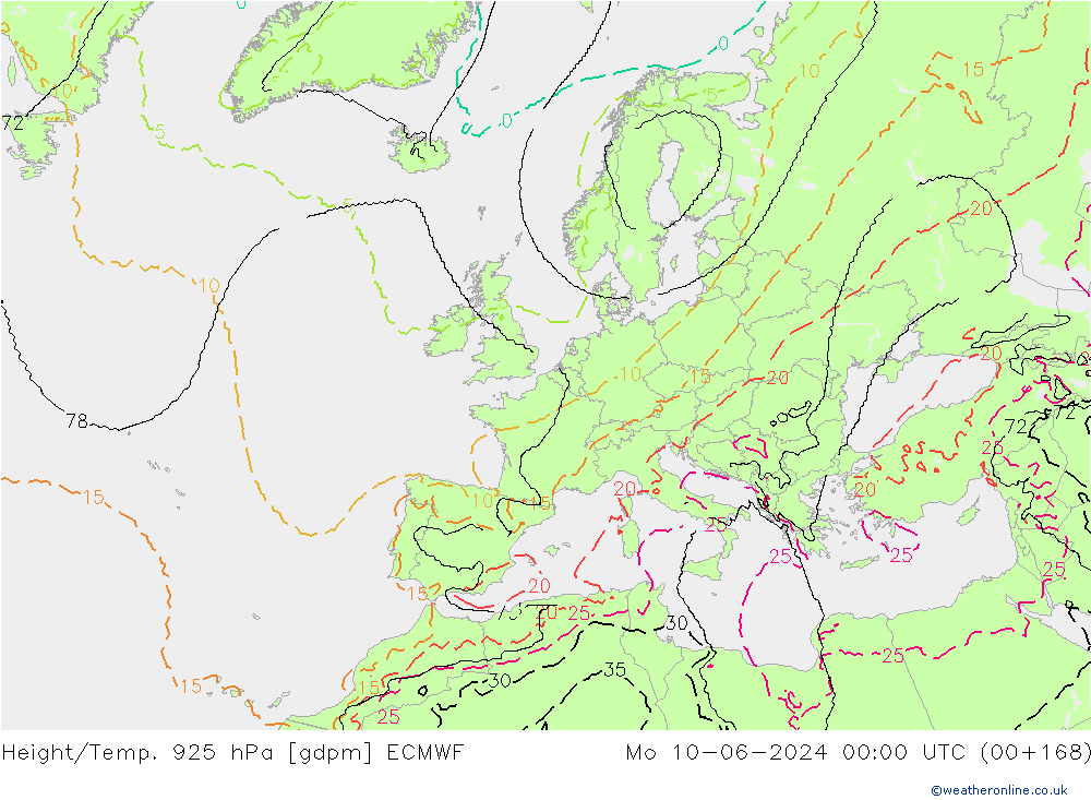 Géop./Temp. 925 hPa ECMWF lun 10.06.2024 00 UTC