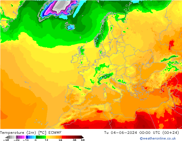 Temperature (2m) ECMWF Út 04.06.2024 00 UTC