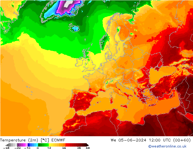 Temperatura (2m) ECMWF mer 05.06.2024 12 UTC