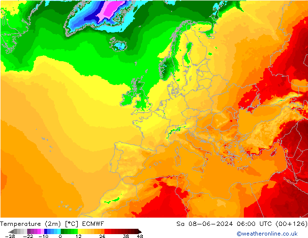 Temperatura (2m) ECMWF sab 08.06.2024 06 UTC