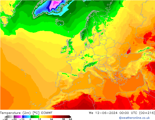 карта температуры ECMWF ср 12.06.2024 00 UTC