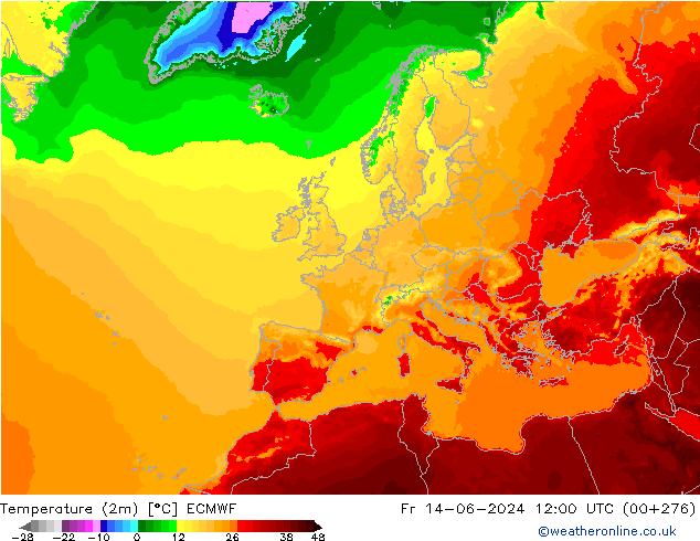 température (2m) ECMWF ven 14.06.2024 12 UTC