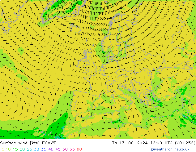 Vent 10 m ECMWF jeu 13.06.2024 12 UTC