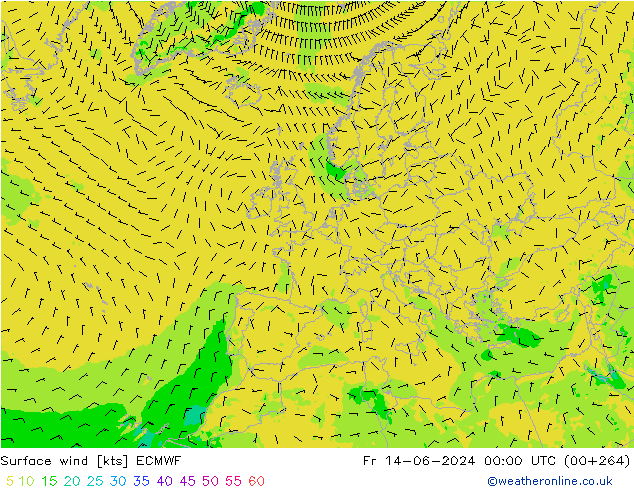 Vento 10 m ECMWF Sex 14.06.2024 00 UTC