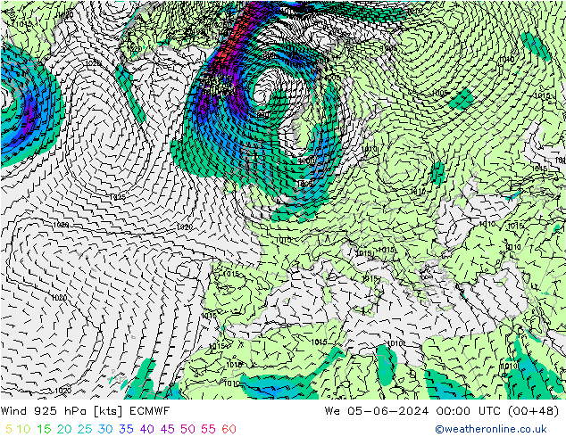 Vento 925 hPa ECMWF Qua 05.06.2024 00 UTC