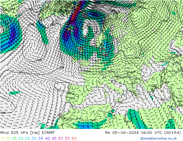 ветер 925 гПа ECMWF ср 05.06.2024 06 UTC