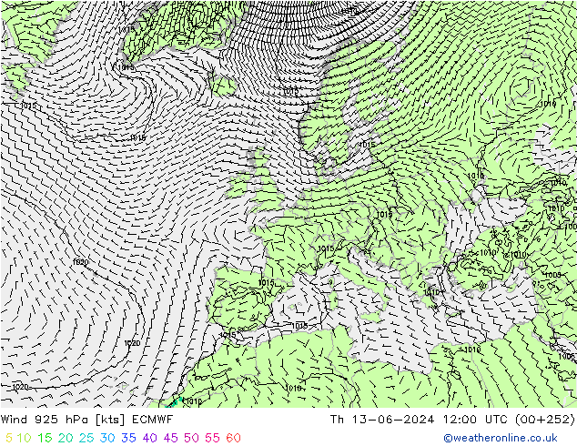 Vento 925 hPa ECMWF Qui 13.06.2024 12 UTC