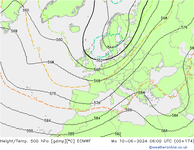 Height/Temp. 500 hPa ECMWF Po 10.06.2024 06 UTC