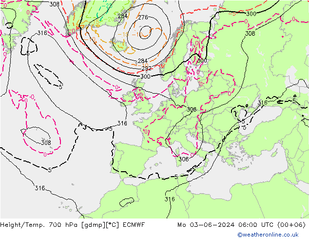 Yükseklik/Sıc. 700 hPa ECMWF Pzt 03.06.2024 06 UTC