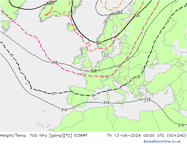 Height/Temp. 700 гПа ECMWF чт 13.06.2024 00 UTC