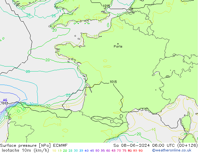 Isotachs (kph) ECMWF  08.06.2024 06 UTC