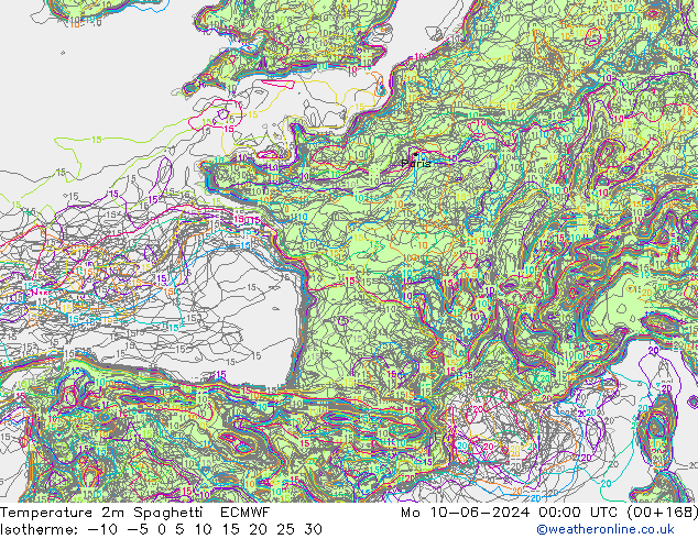 Temperatuurkaart Spaghetti ECMWF ma 10.06.2024 00 UTC