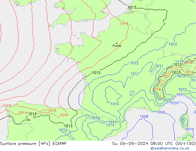 Surface pressure ECMWF Su 09.06.2024 06 UTC