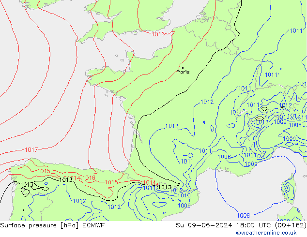 pressão do solo ECMWF Dom 09.06.2024 18 UTC