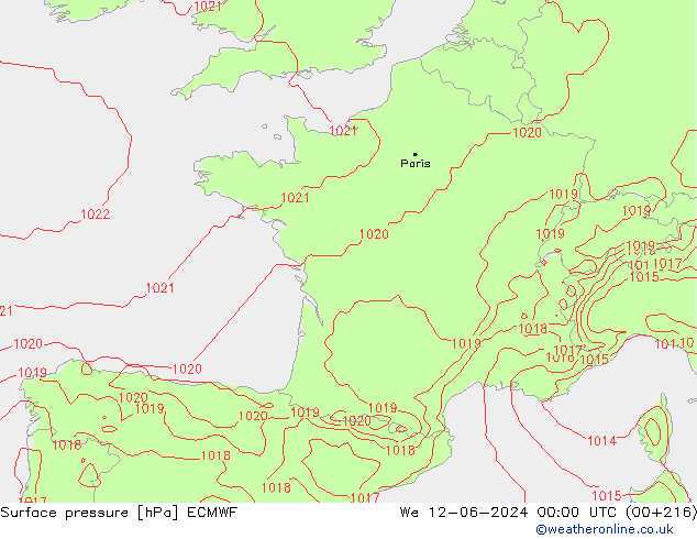 Pressione al suolo ECMWF mer 12.06.2024 00 UTC