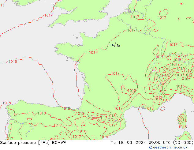 Atmosférický tlak ECMWF Út 18.06.2024 00 UTC