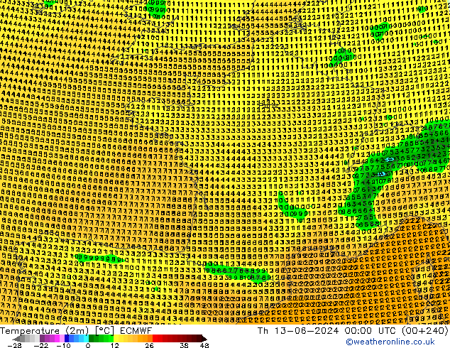 карта температуры ECMWF чт 13.06.2024 00 UTC