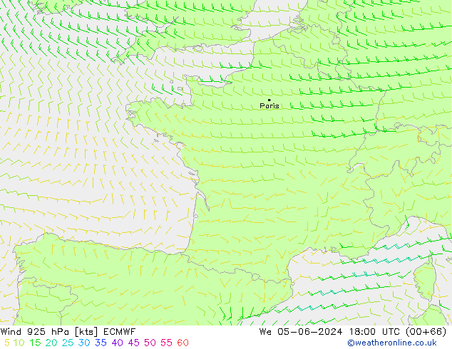 Viento 925 hPa ECMWF mié 05.06.2024 18 UTC