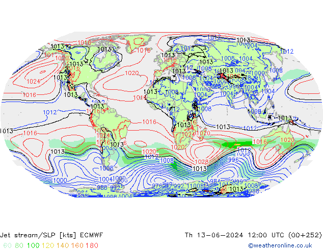 Jet stream/SLP ECMWF Th 13.06.2024 12 UTC