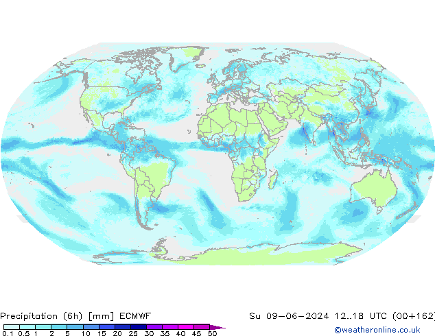 Totale neerslag (6h) ECMWF zo 09.06.2024 18 UTC