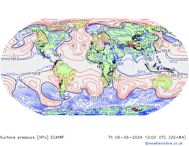 Surface pressure ECMWF Th 06.06.2024 12 UTC