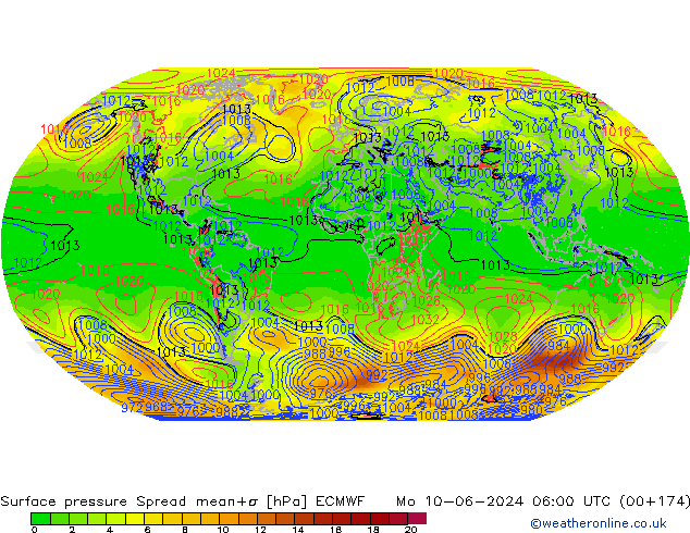 Surface pressure Spread ECMWF Mo 10.06.2024 06 UTC