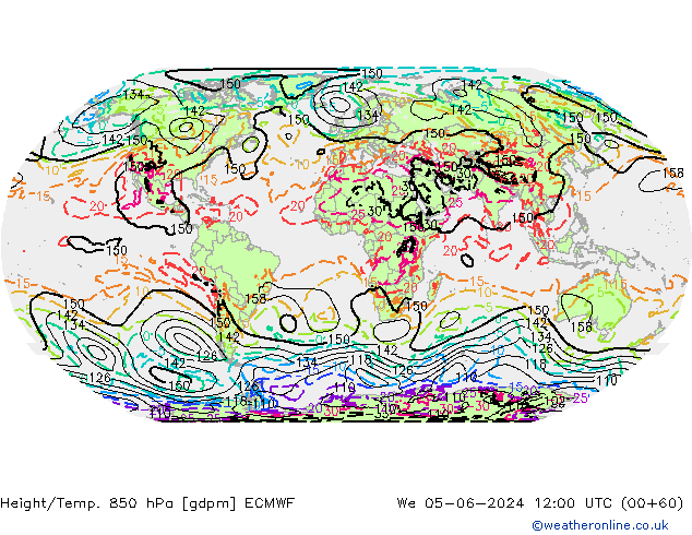 Geop./Temp. 850 hPa ECMWF mié 05.06.2024 12 UTC