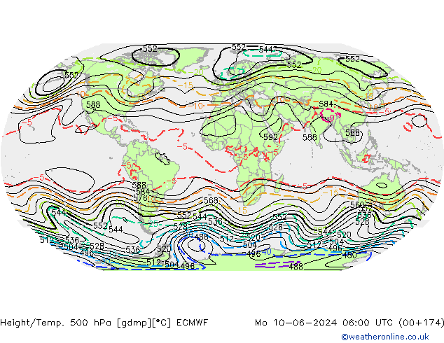 Height/Temp. 500 hPa ECMWF Mo 10.06.2024 06 UTC