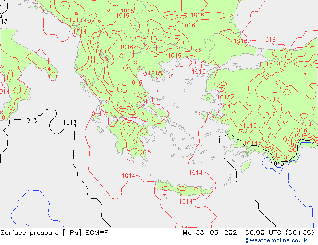 Presión superficial ECMWF lun 03.06.2024 06 UTC