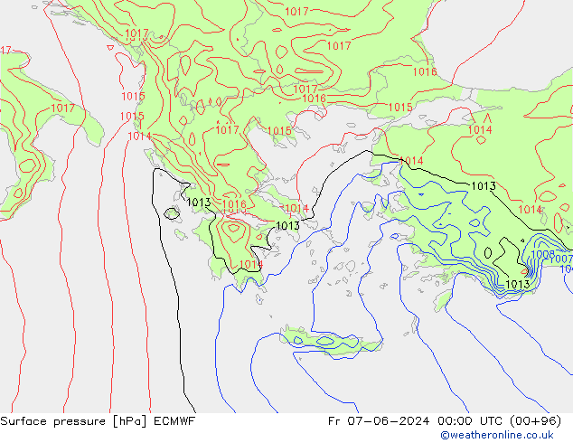 Surface pressure ECMWF Fr 07.06.2024 00 UTC