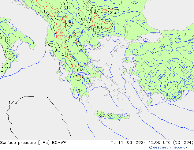 Presión superficial ECMWF mar 11.06.2024 12 UTC