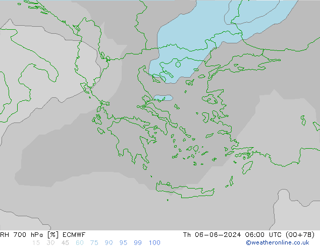 RH 700 hPa ECMWF Th 06.06.2024 06 UTC