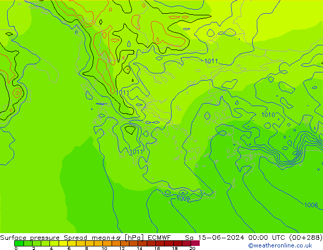 Atmosférický tlak Spread ECMWF So 15.06.2024 00 UTC