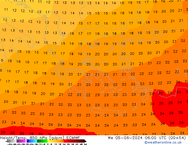 Height/Temp. 850 hPa ECMWF Mi 05.06.2024 06 UTC