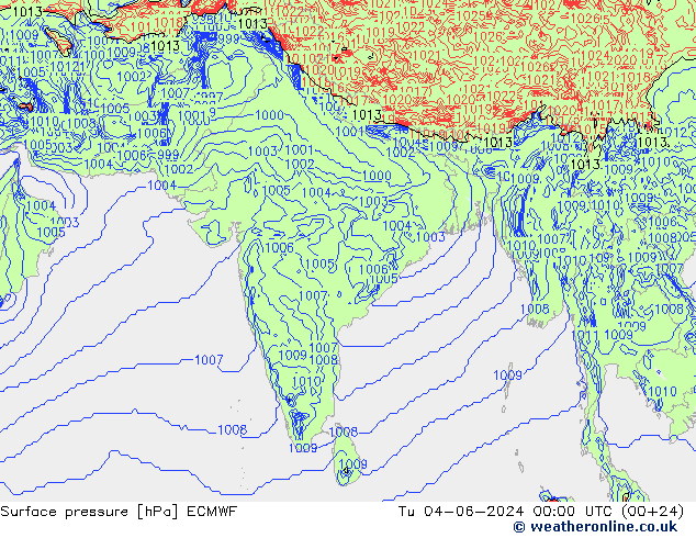 Surface pressure ECMWF Tu 04.06.2024 00 UTC