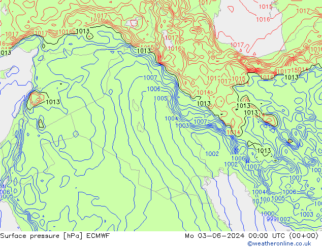 Presión superficial ECMWF lun 03.06.2024 00 UTC