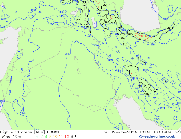 High wind areas ECMWF dom 09.06.2024 18 UTC