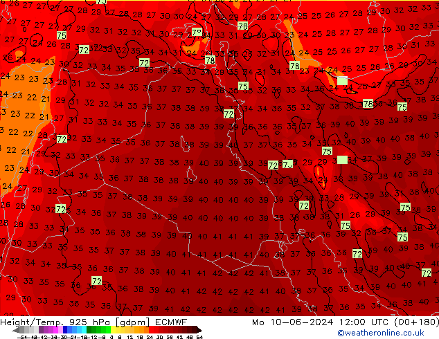 Height/Temp. 925 hPa ECMWF Mo 10.06.2024 12 UTC