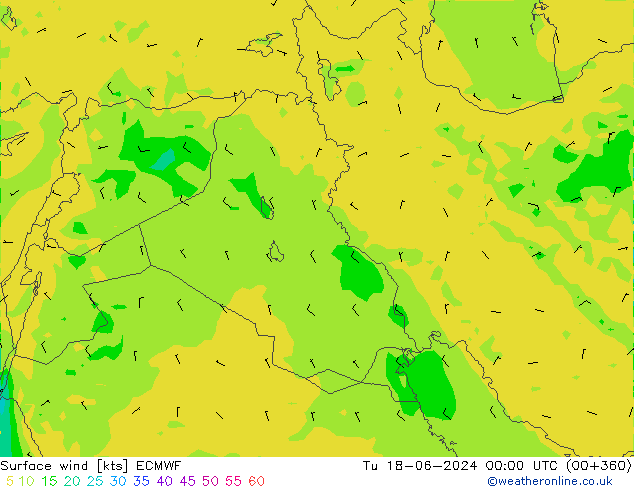 Surface wind ECMWF Út 18.06.2024 00 UTC