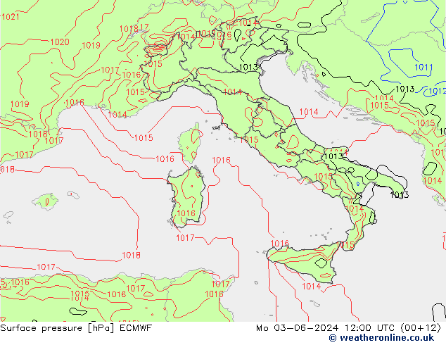 Yer basıncı ECMWF Pzt 03.06.2024 12 UTC