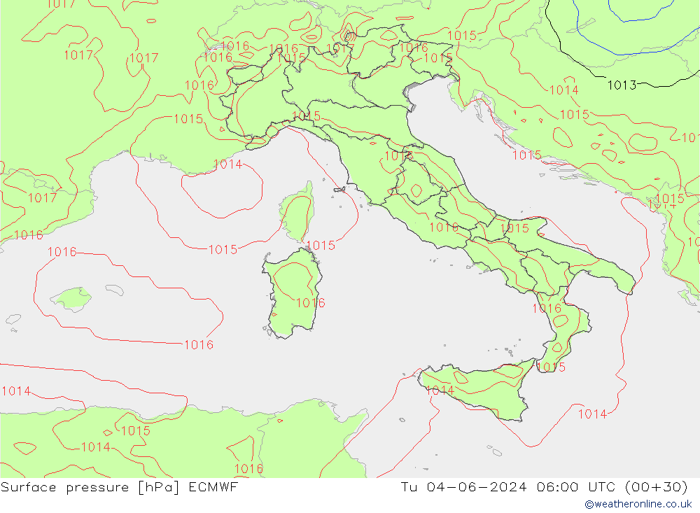 Pressione al suolo ECMWF mar 04.06.2024 06 UTC