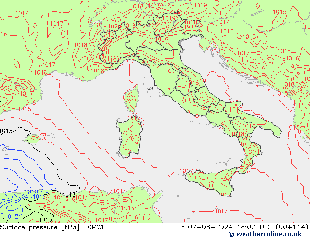 Luchtdruk (Grond) ECMWF vr 07.06.2024 18 UTC