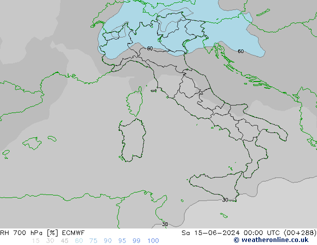 RH 700 hPa ECMWF Sa 15.06.2024 00 UTC